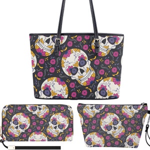 Cartera con diseño de calavera de azúcar, bolso de mano con motivo del Día de los Muertos, bolso de viaje con diseño floral de calavera de azúcar, bolso bandolera con diseño de calavera mexicana, bolso de mano con diseño de chica con calavera de azúcar.