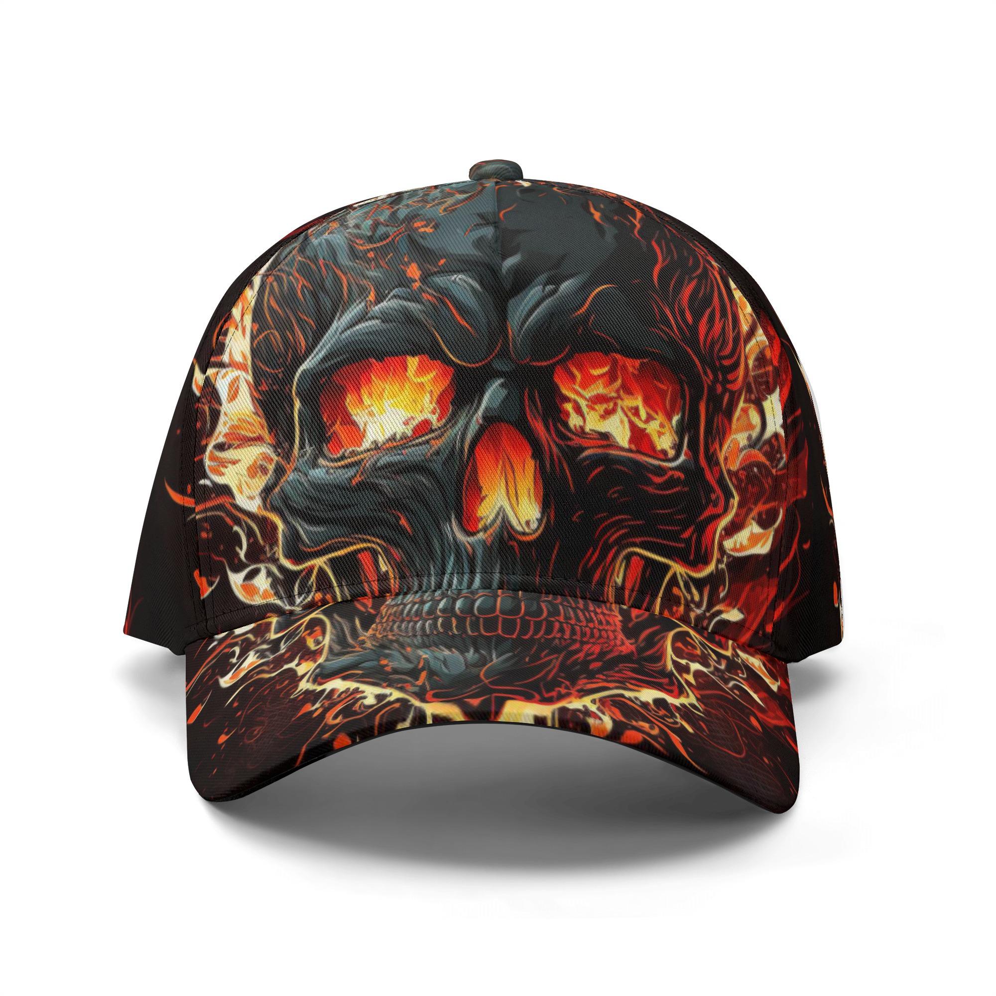 Gothic Skull Baseball Cap, Floral Skull Adjustable Hat, Biker