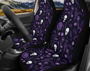 Goth seat cover for car, skull in fire seat cover for car, halloween mat for vehicles, halloween car handbrake covers, skull car cushion cov