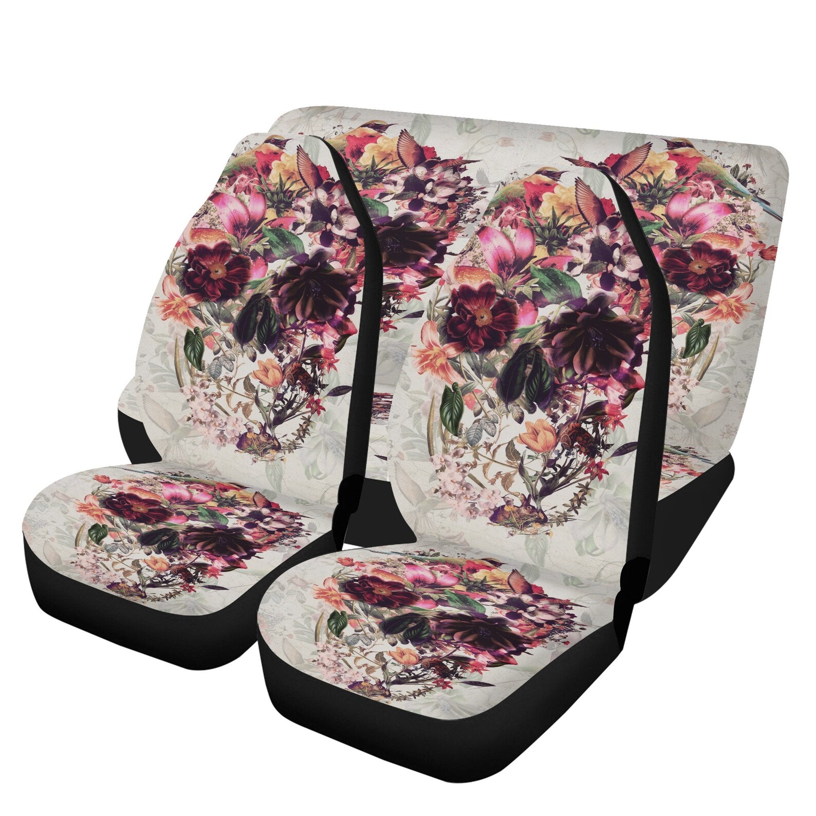 Pink Peony Skull Pet Car Seat Cover main image 1