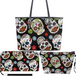 Mexikanischer Schädel Geldbeutel, Zuckerschädel Mädchen Geldbörse, mexikanische Schädeltasche mit Schultergurt, geblümte Schädelhandtasche, Tag der Toten Crossbody-Taschen