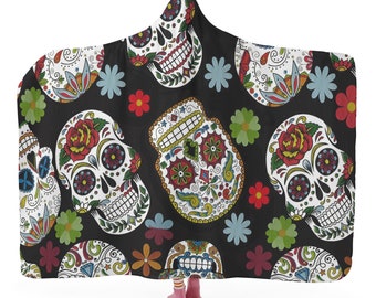 Manta con capucha de calavera del Día de los Muertos, manta con capucha de calavera de azúcar para adultos, manta con capucha de calavera navideña del Cinco de Mayo, manta con calavera de azúcar