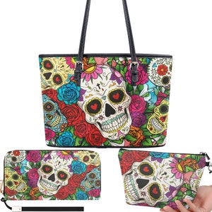 Mexican skull travel bag, dia de los muertos skull handbag, day of the dead tote bag, cinco de mayo skull shoulder bag, day of the dead bag