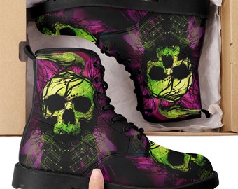 Green skull grim reaper boots for men women, Halloween skull gothic women boots skeleton boots, Death blue skull leather skull boots shoes