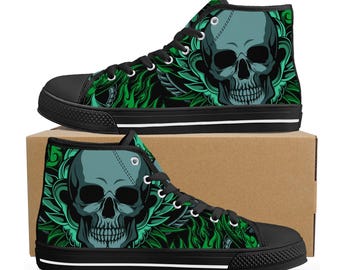 Gothic skull women sneakers rose skull men sneakers, skeleton shoes goth causual shoes, skull shoes for her christmas skull canvas sneakers