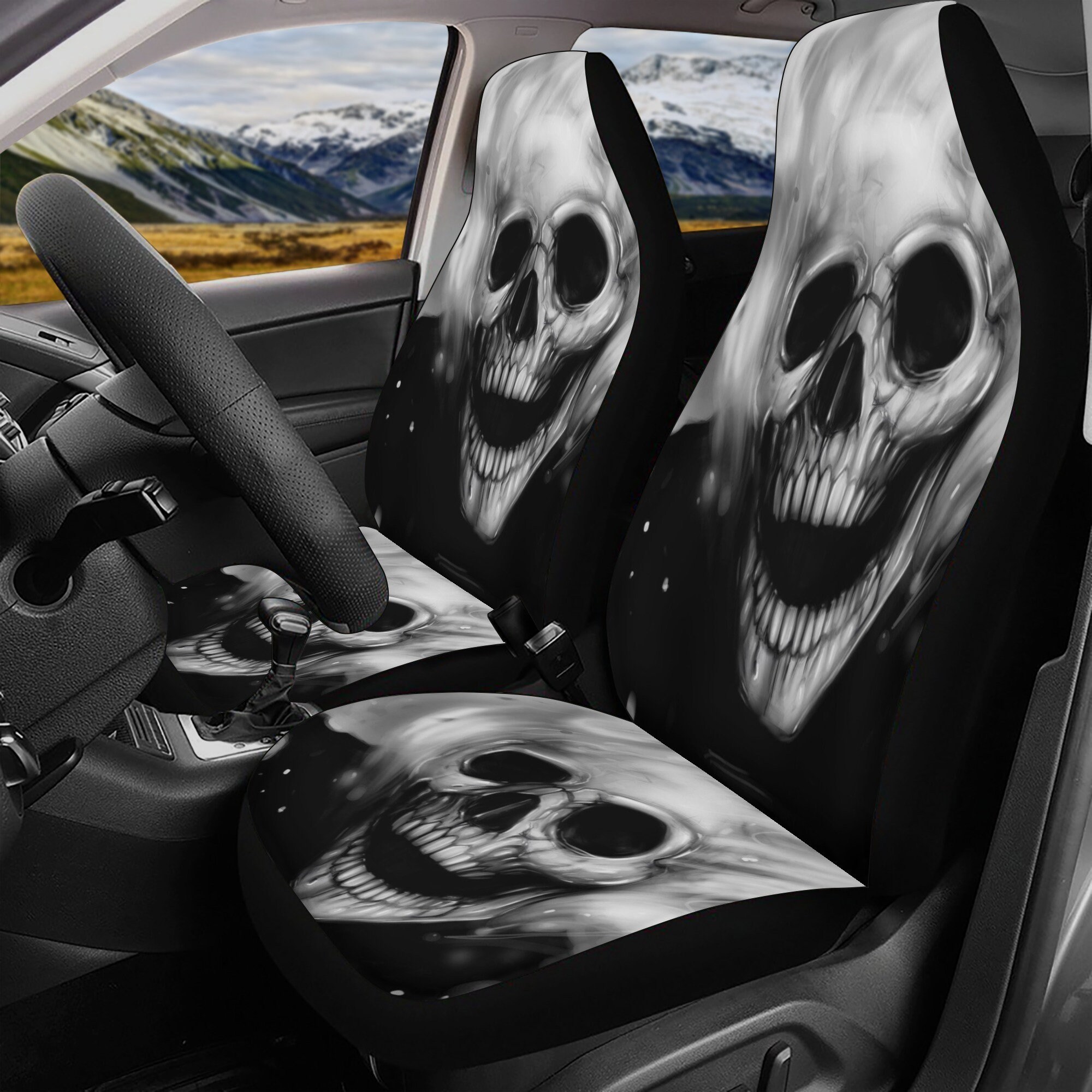 Gothic Skull Seat Cover for Car, Skull Rug for Car, Skeleton Skull