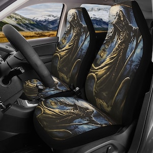 Grim reaper skull Car Seat Cover mat, Skeleton seat cover mat skeleton car seat cover, Halloween evil skull seat protector cover mat for car
