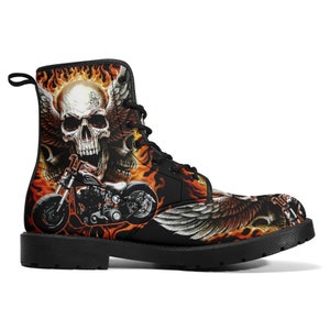 Skull boots Streetwear shoes for biker, Gothic skull women men's boots Goth death skeleton men boots, Halloween punisher skull leather boots image 7