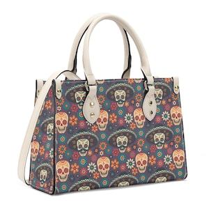 Calaveras Schädel Damen Geldbörse, Cinco de Mayo Schädel Umhängetasche, Zuckerschädel Mädchen Reisetasche, mexikanische Schädeltasche mit Schultergurt, Dia de