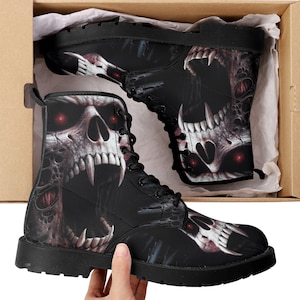 Skull Boots Streetwear Shoes for Biker, Gothic Skull Women