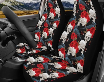 Schädel Auto Sitzbezug Auto Matte vollen Satz, Halloween Autositzbezug Matte, Floral Schädel Sitzbezug für Auto Gothic Schädel Matte Sitzschutz für Auto