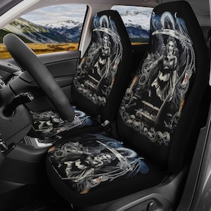 Gothic skull Car Seat Cover mat Grim reaper skull seat cover mat for car Halloween skull skeleton seat protector cover mat protector for car