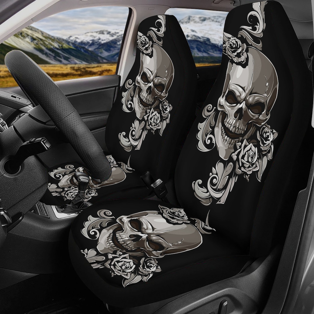 Floral Skull Car Seat Cover Car Mat, Candy Skull Seat Covers Mat for