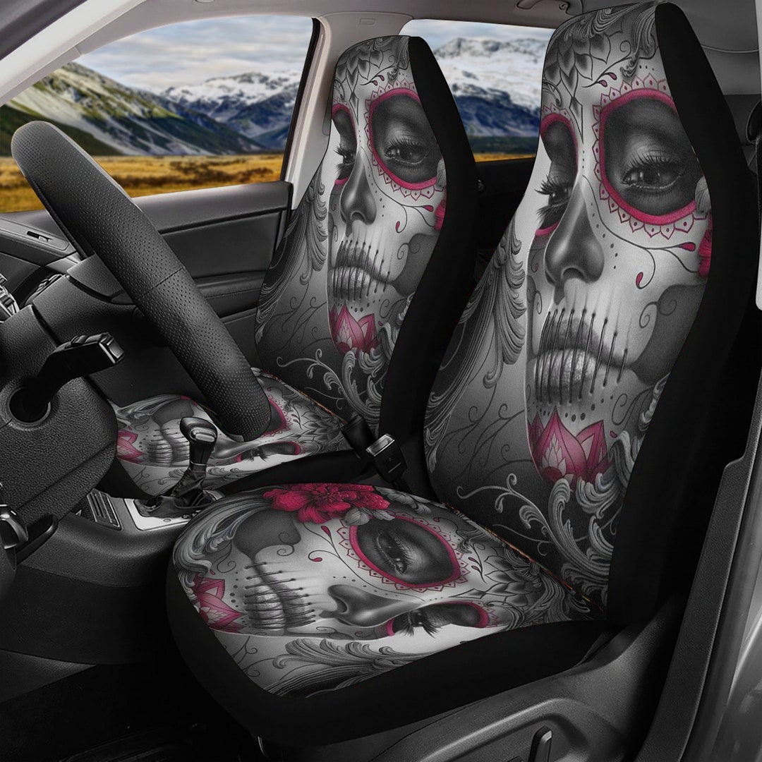 Until My Last Breath Car Seat Covers Custom Floral Girl Skull Car Acce