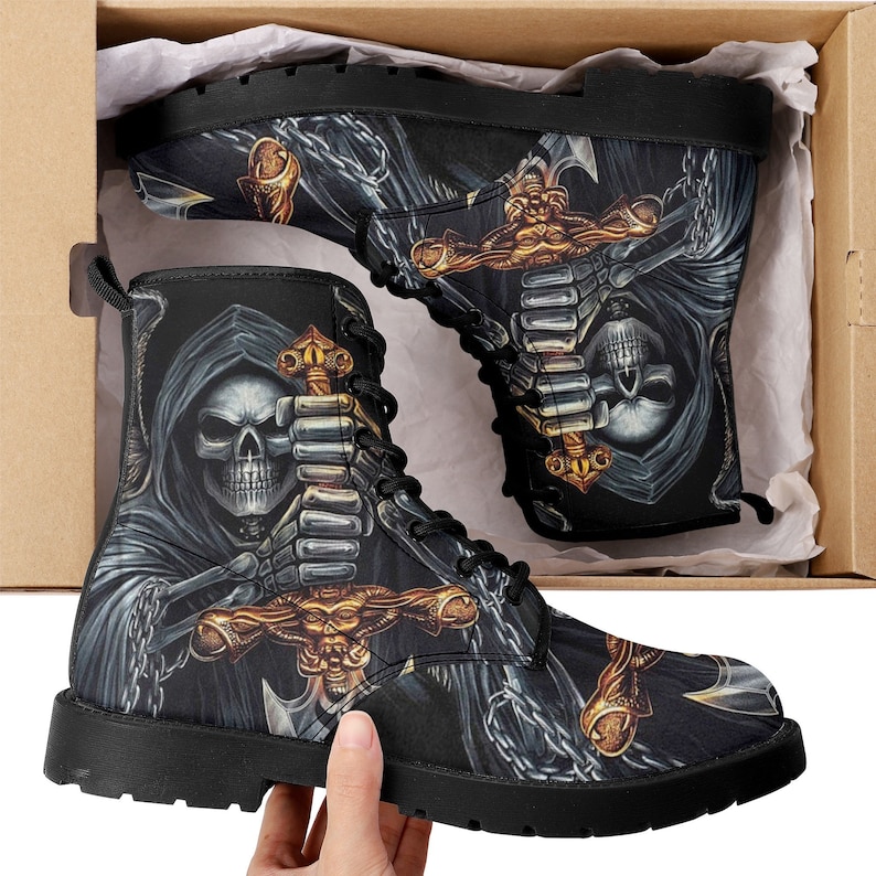 Grim Reaper Skull Sword Boots for Men Women Shoes, Gothic Skull Boots ...
