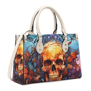 Flower skull cosmetic bag, skull women&#39;s handbag, skull handbag with strap, spooky death crossbody bag, gothic skull women&#39;s handbag, skelet