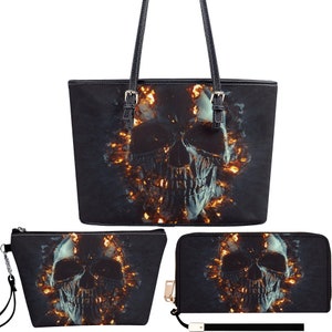 Death skull handbag, skeleton handbag skeleton purse biker skull cosmetic wallet, goth messenger bag goth messenger bag death skull tote bag