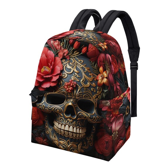 Halloween Student Backpack, Hooded Skull Carry on Bag, Grim  display picture 2