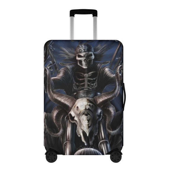 Motorcycle Skull Luggage Covers, Biker Skull Suitcase Cover, Skull