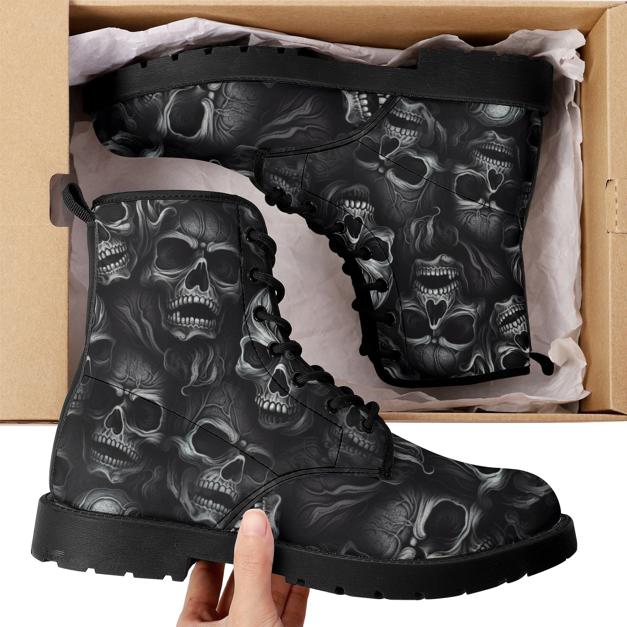 Goth Shoes, Skull With Scythes Waterproof Lace up Anti-slip