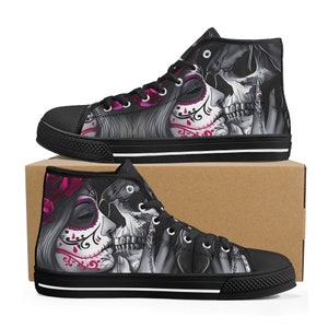 Dia de los muertos skull shoes, day of the dead hight top sneakers, dia de los muertos skull sneakers gift, day of the dead high top shoes