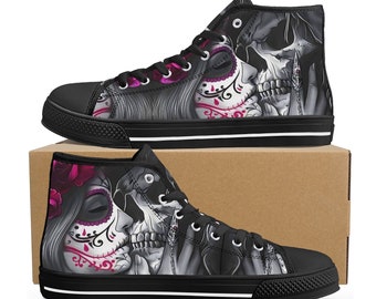 Dia de los muertos skull shoes, day of the dead hight top sneakers, dia de los muertos skull sneakers gift, day of the dead high top shoes