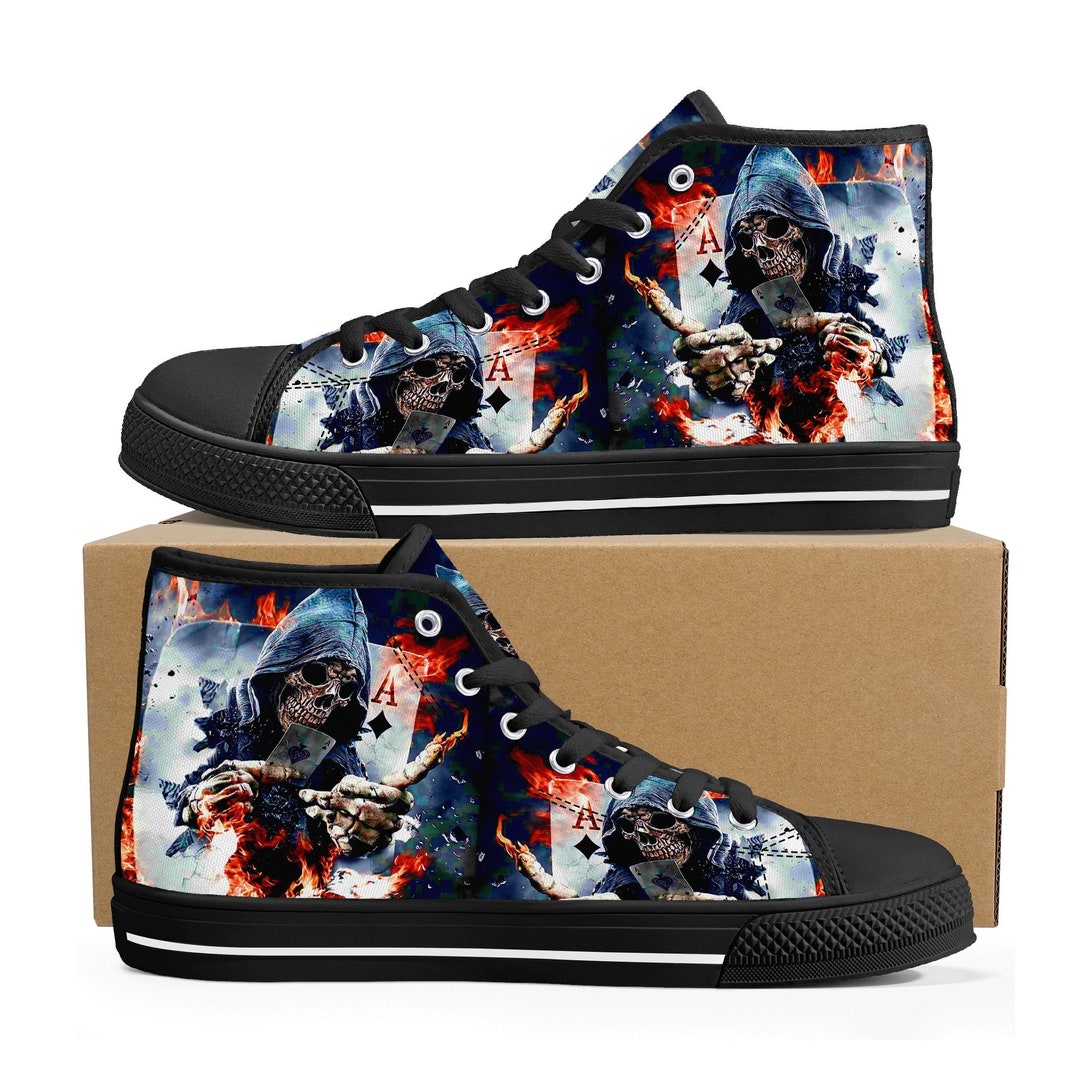 Gun Rose Skull Men's High Top Shoes