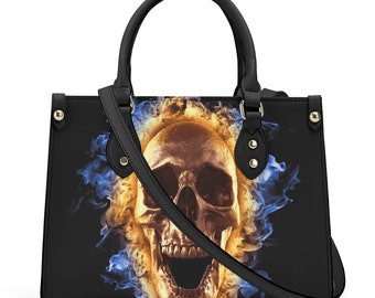 Goth-reistas, draagtas met gotische schedel, handtas skelet dames, handtas skelet schedel, handtas vlamschedel, spooky death reistas schedel