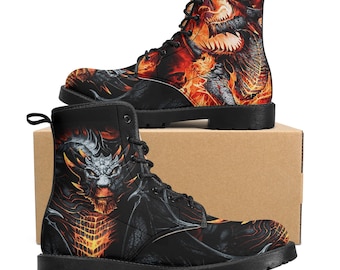 Botas de cuero con calavera de dragón, botas de calavera gótica para hombres y mujeres, botas de esqueleto con calavera llameante para mujer, botas de cuero con calavera de motociclista malvado