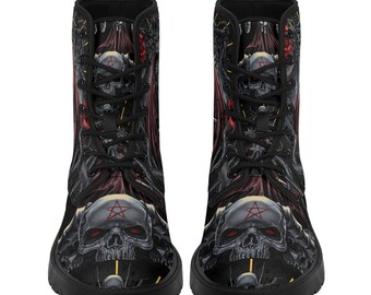 Horror Reaper Skull Boots Streetwear Shoes, Gothic Punisher Horror Reaper Skull Boots Streetwear Shoes, Gothic Punisher