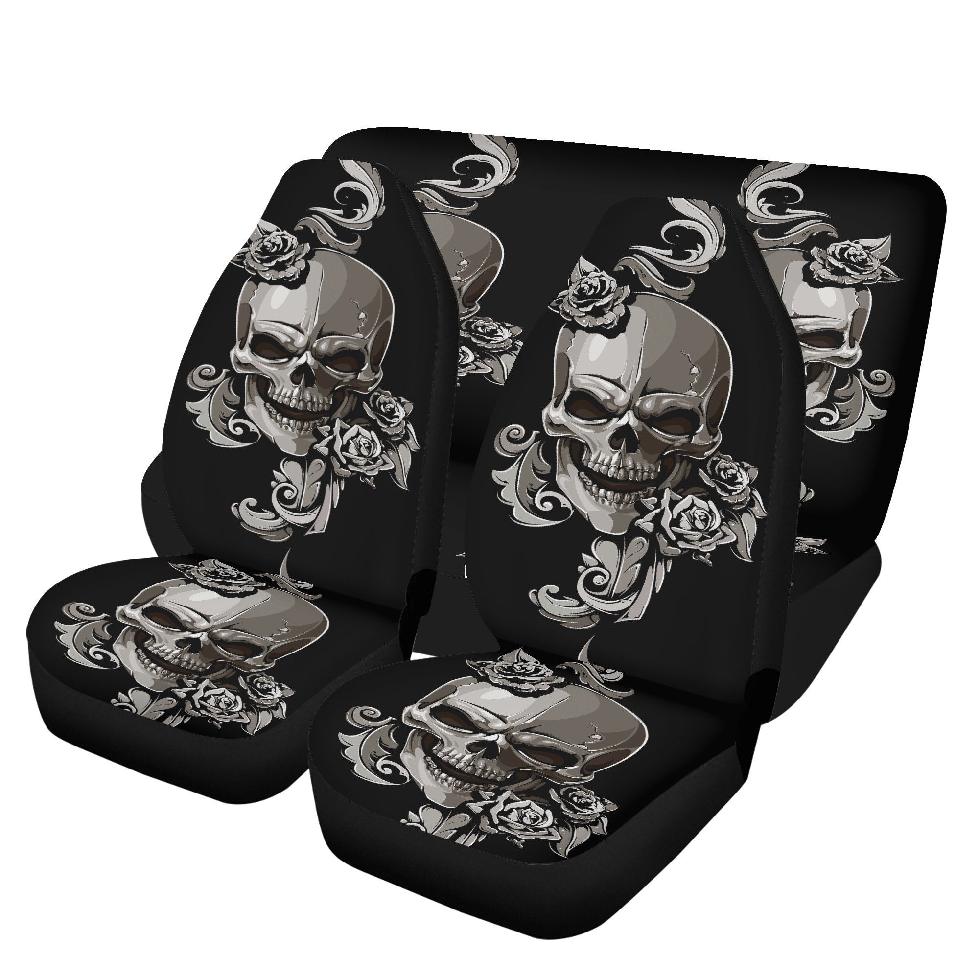 Sugar Skull Skeleton Girly Floral Pirate Pattern Print Universal Fit Car Seat Cover