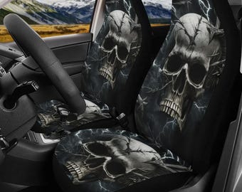 Floral Schädel Sitzbezug für LKW, gruselige Tod vorne Rücksitzbezüge Blumen Schädel Autositz Zubehör, Motorrad Schädel Autositz Zubehör