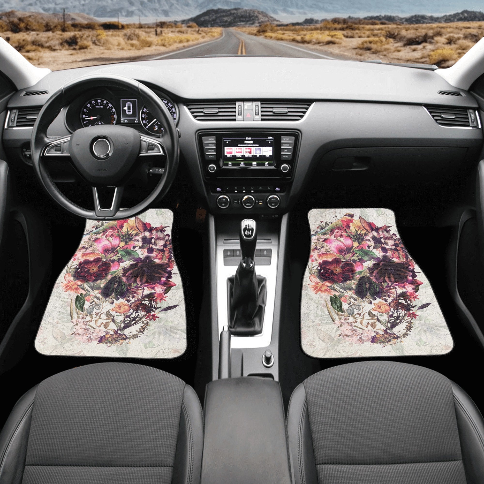 Pink Peony Skull Pet Car Seat Cover