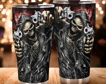 Grim reaper skull tumbler, Goth skull cup mug, skull travel tumbler Gothic skull mug tumbler Motorcycle skull mug grim reaper gothic mug cup