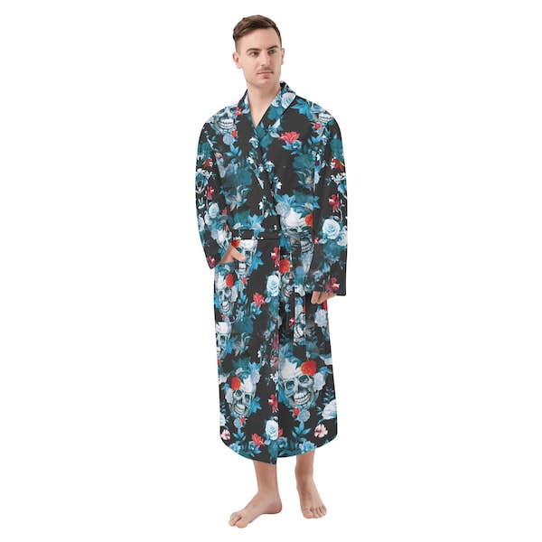 Peignoir de bain tête de mort fleur pour femme, vêtements de détente robe de nuit tête de mort flamme, vêtements de plage tête de mort moto, robe squelette maléfique de vêtements de nuit pour adulte