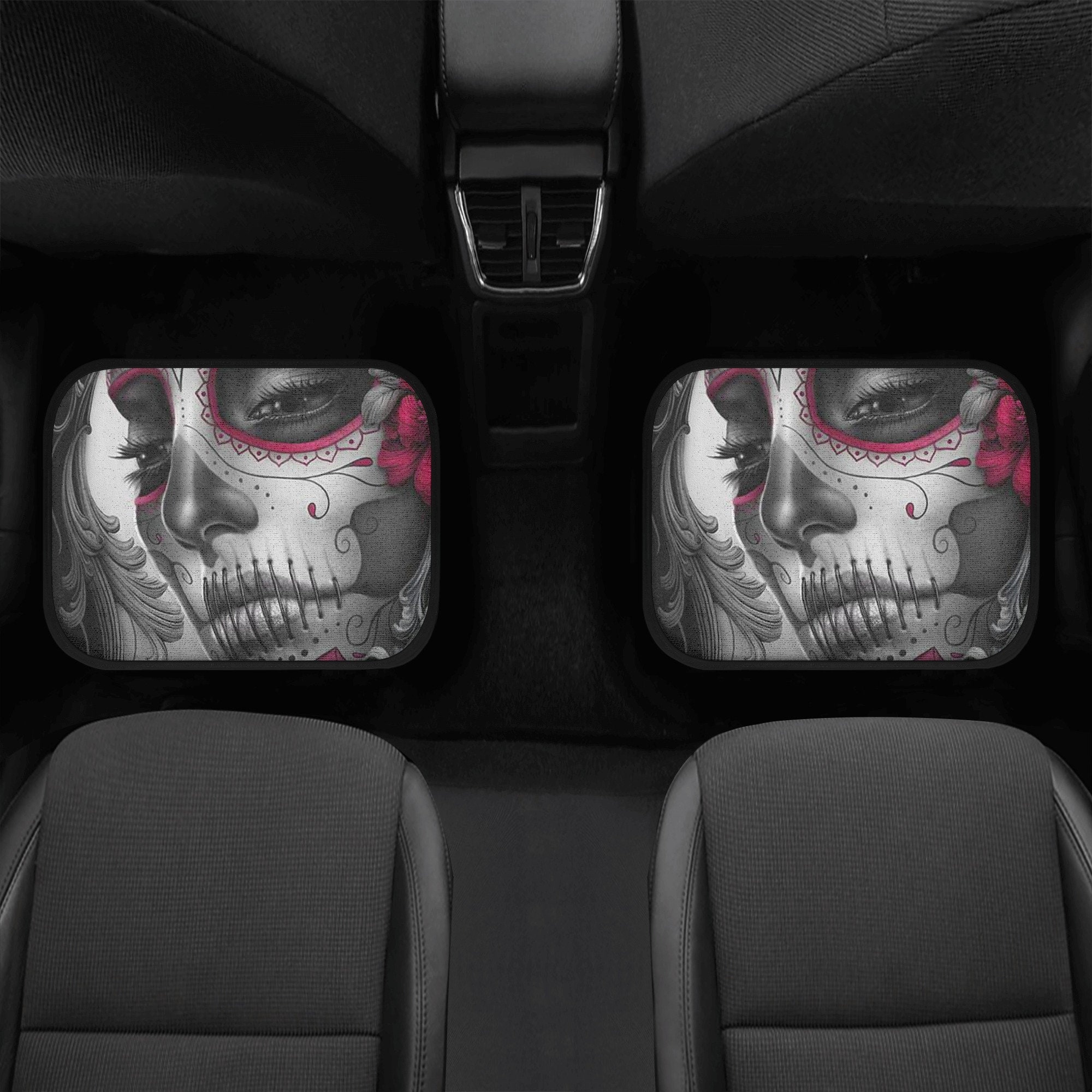 Sugar Skulls & Flowers Design Custom Car Seat Covers - Set of Two