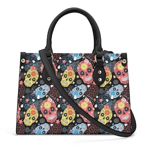 Zuckerschädel-Einkaufstasche, mexikanische Totenkopftasche mit Schultergurt, mexikanischer Totenkopf-Kosmetiktasche, Candy Skull-Umhängetasche, Calaveras Totenkopf-Crossbody