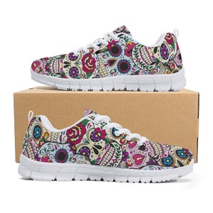 Candy skull athletic shoes, sugar skull unisex sneakers, dia de los muertos skull running sneakers, day of the dead unisex sneakers shoes
