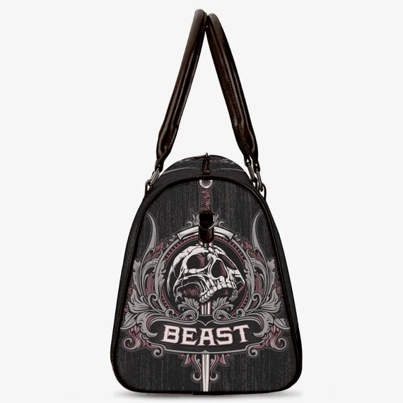 Gothic Skull Large Travel Bag, Flower Skull Duffel Bag, Skeleton