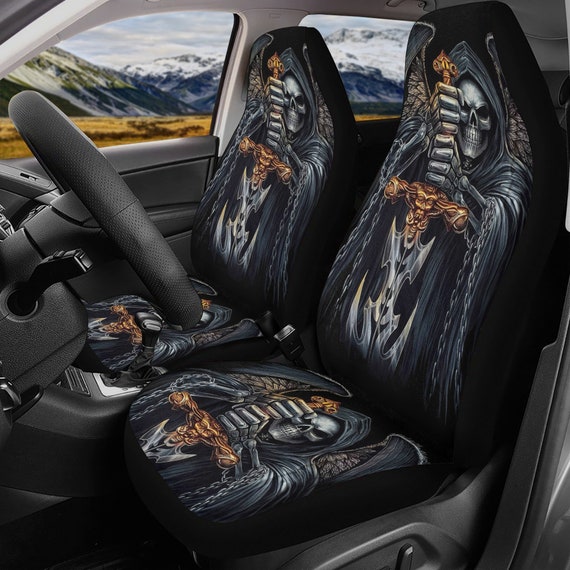 Sensenmann Schädel Autositz Abdeckung, Schädel Teppich Matte für Auto  Halloween Gothic Auto Sitzbezug Matte Blumen Schädel Autositzbedeckung Auto  Matte Schoner - .de