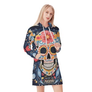 Dia de los muertos skull dress hoodie, candy skull Hoodie Dress Mexican skull Pullover shirt, sugar skull Dia de los muertos hooded shirt