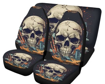 Halloween Autositzkissen Bezug, Schädel im Feuer Autositzwerkzeug, Gothic Bezug Kissenzubehör für Autos, Gothic Schädel Autositzbezüge Auto Matte