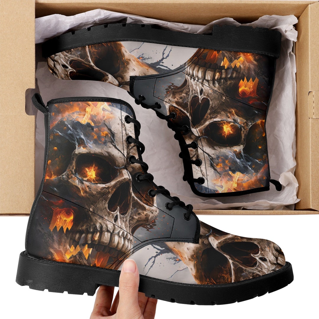 Death With Scythes Combat Boots, Gothic Skull Unisex Boots, Death
