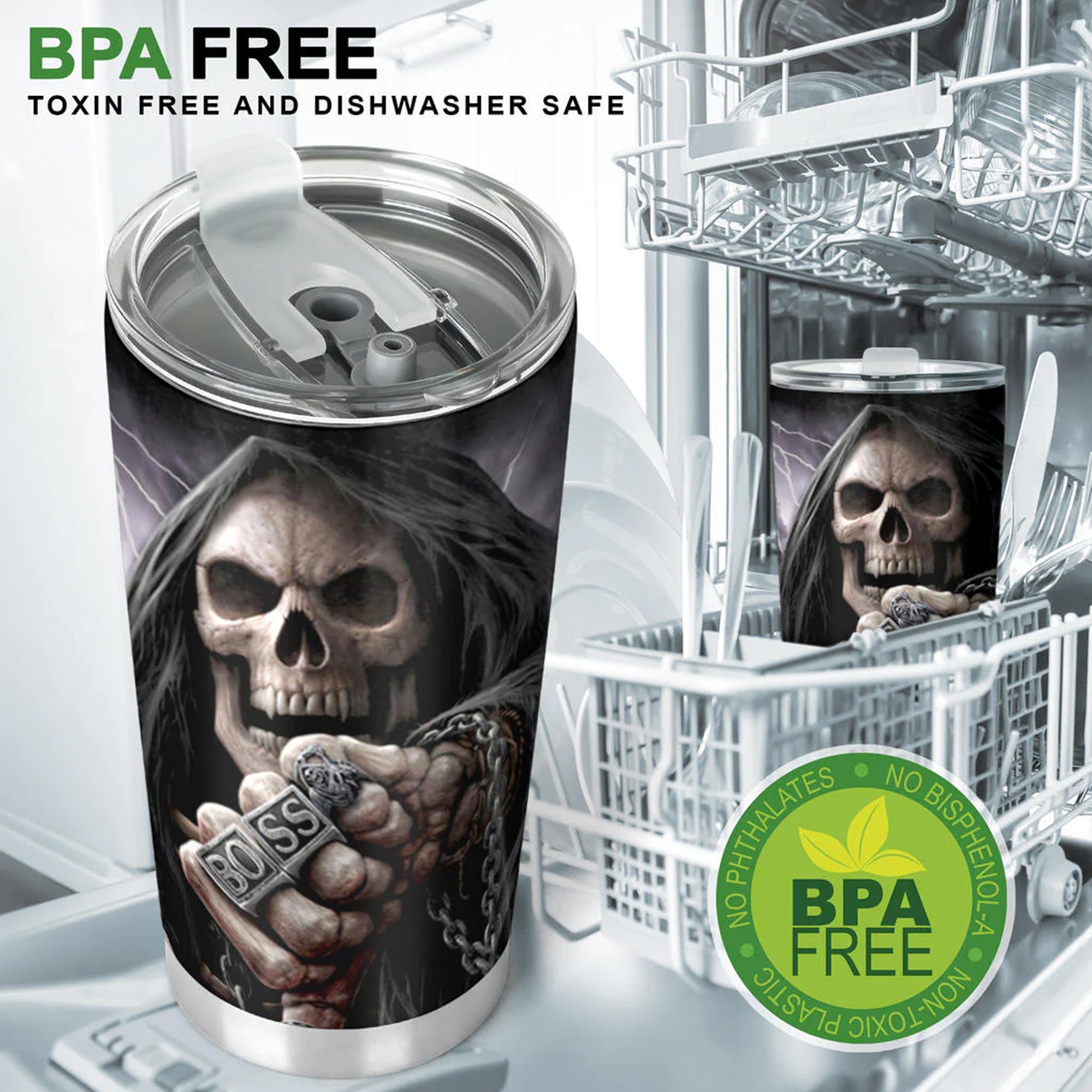 Wenmin Tazza di Halloween - Tazza per bere Dead Skull 550 ml per tè e acqua con rivestimento in acciaio inox | Favori Festa decorazione Reaper per Ristorante, Caffè