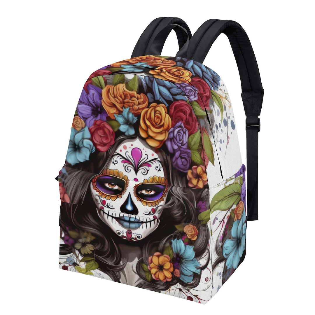 Bolso de mano con calavera del Día de los Muertos, mochila escolar