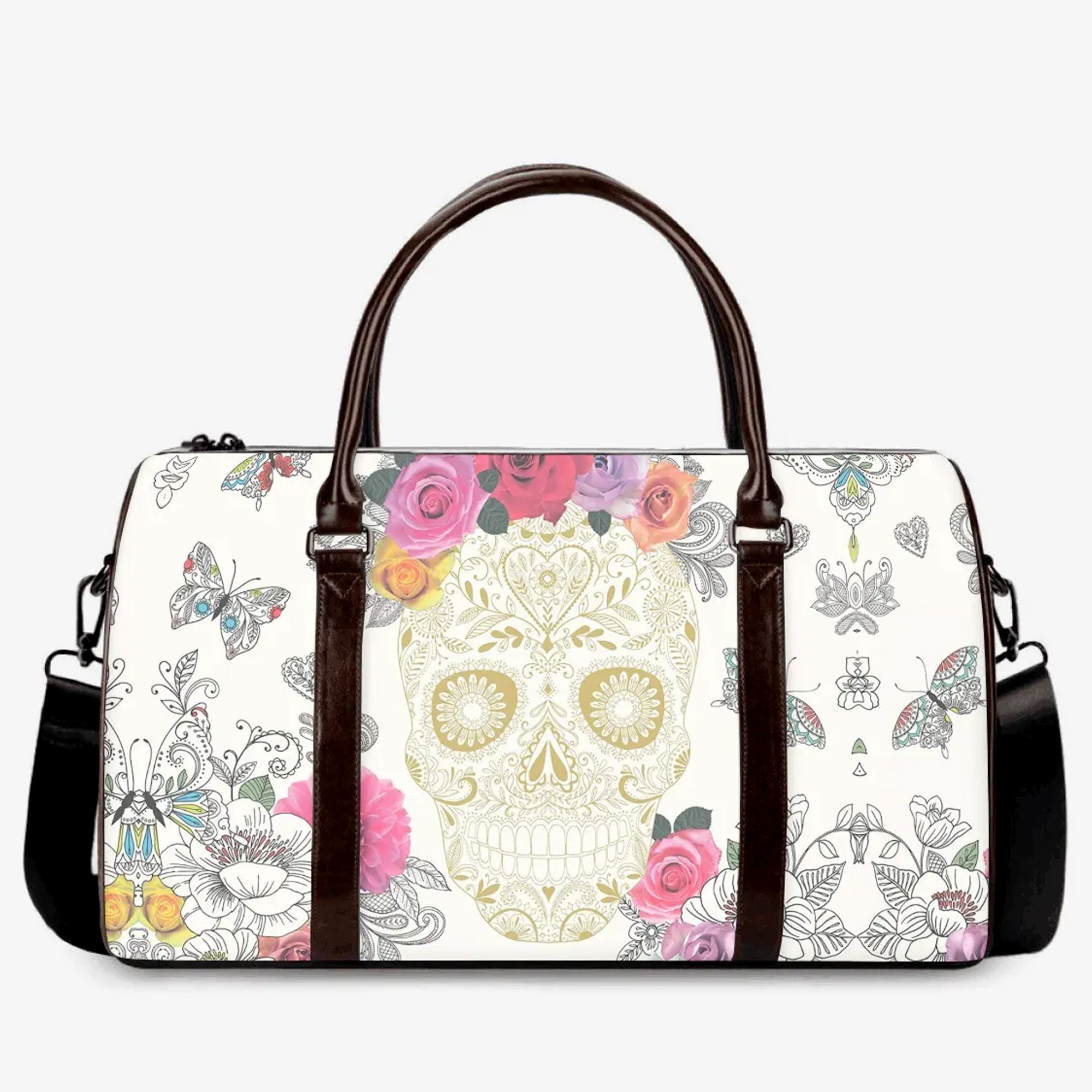 Skull Flower Travel Bag, Weekender Bags for Women