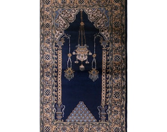 Vintage Turkish Prayer Rug, 2.7x4.8 ft, 82x145 cm, Handmade Anatolian Wool Rug