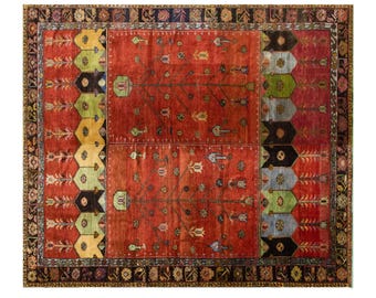 Large Vintage Turkish Wool Rug 300x345 cm (9.8x11.3 ft) | Floral Anatolian Carpet | 60+ Years Old