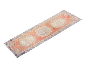 Hallway Runner-Rug 3' x 10'10" Vintage Ushak Runner Rug, Size: 92 x 330 cm,Pale Muted colors rug,Distressed Rug,Area Rug,Kitchen Rug