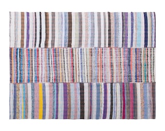 Vintage Turkish Striped Kilim Rug, 6.8x8.4 ft, 207x255 cm, Handwoven Area Rug